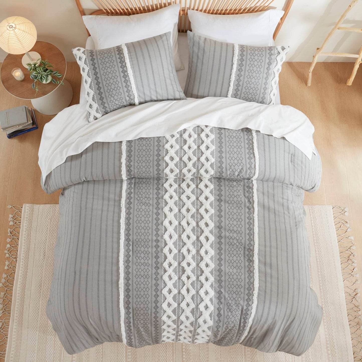 Set copripiumino stampato in cotone Imani INK+IVY con ciniglia