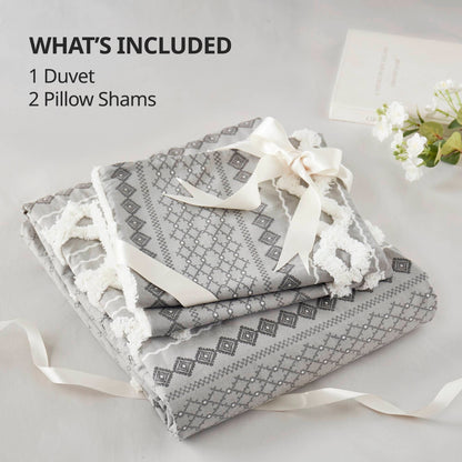 Set copripiumino stampato in cotone Imani INK+IVY con ciniglia