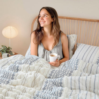 Set copripiumino stampato in cotone Imani INK+IVY con ciniglia