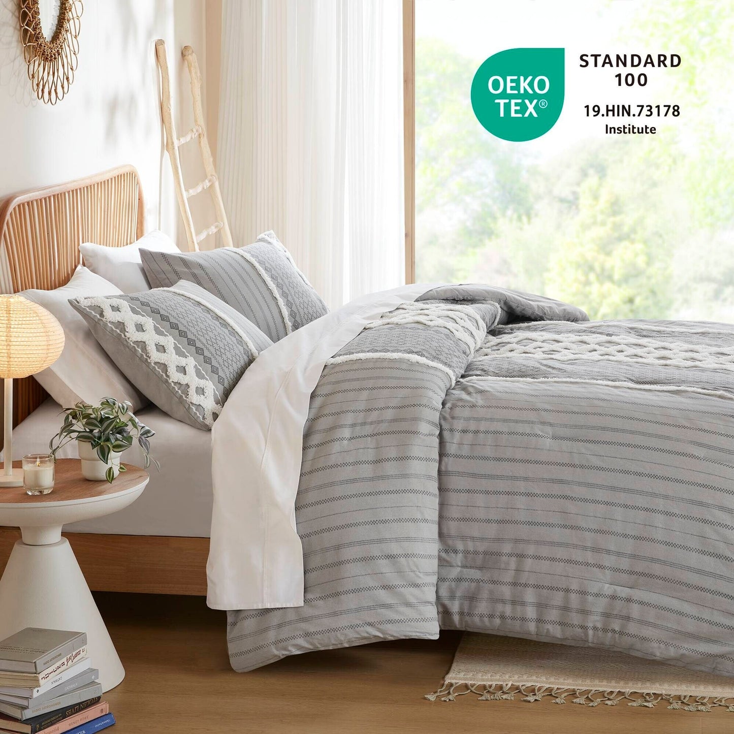 Set copripiumino stampato in cotone Imani INK+IVY con ciniglia