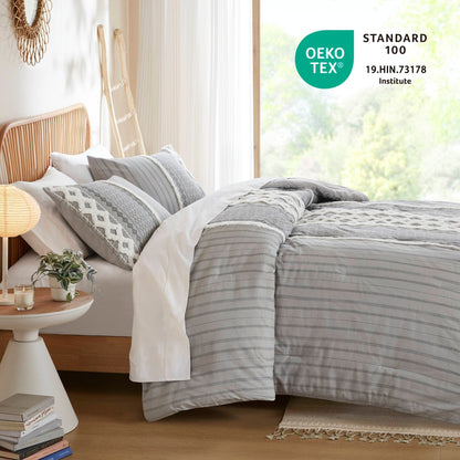 Set copripiumino stampato in cotone Imani INK+IVY con ciniglia