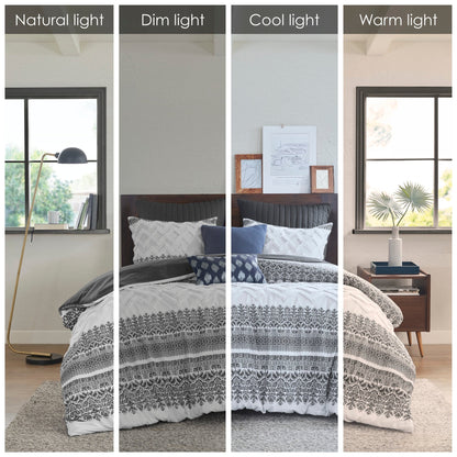 Set copripiumino INK+IVY Mila 3 pezzi in cotone con trapuntatura in ciniglia