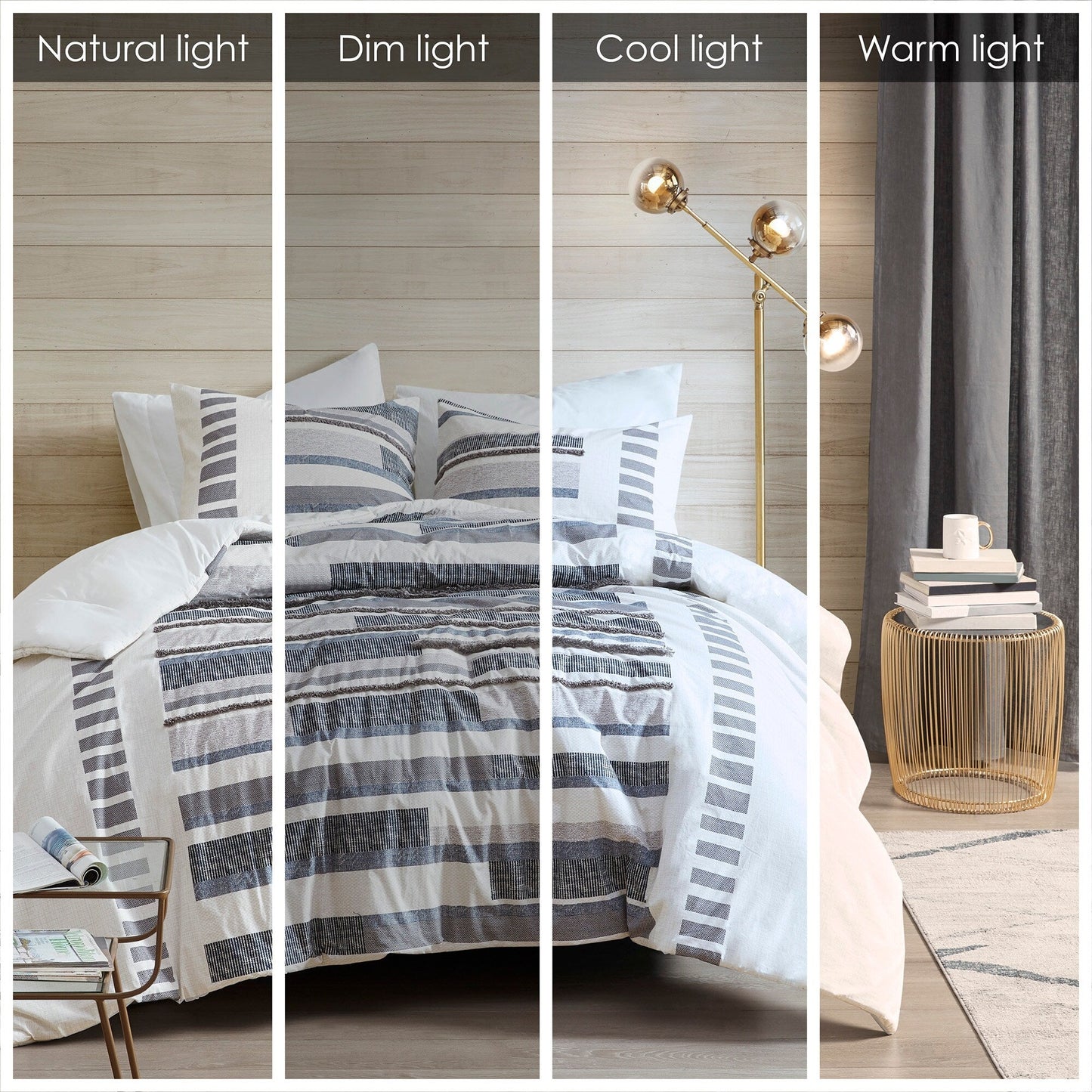 Set copripiumino stampato in cotone Serena INK+IVY 3 pezzi con finiture blu navy