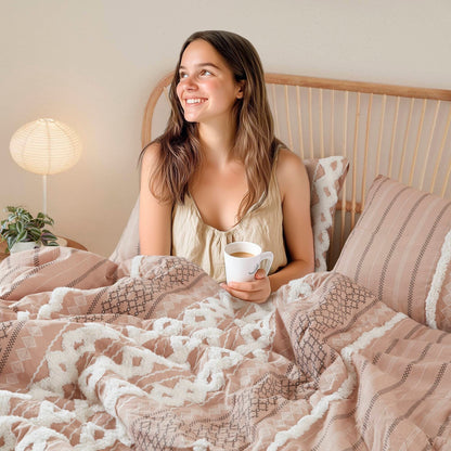 Set copripiumino stampato in cotone Imani INK+IVY con ciniglia