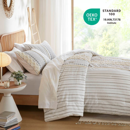 Set copripiumino stampato in cotone Imani INK+IVY con ciniglia