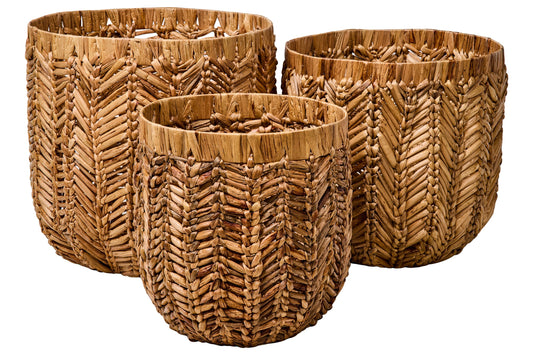 Intrecci - Ceste Porta Piante Set 1/3 Intreccio Lisca Di Pesce