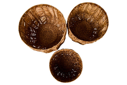 Intrecci - Ceste Porta Piante Set 1/3 Intreccio Lisca Di Pesce