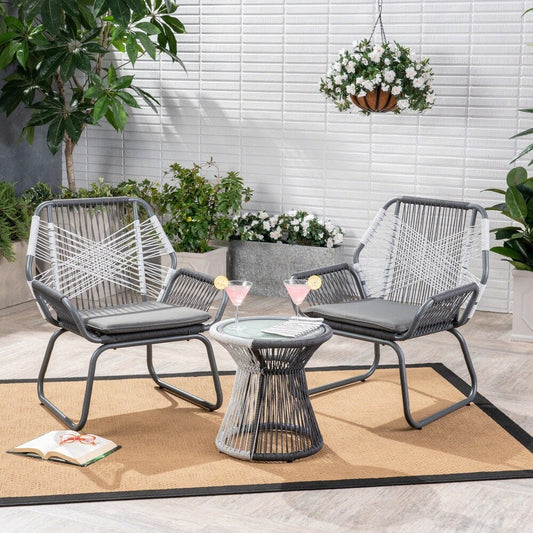 Set da salotto intrecciato da 3 pezzi Idaho Outdoor di Christopher Knight Home