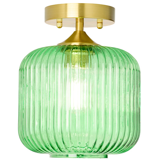 Lampada da soffitto Ignace River of Goods in metallo dorato spazzolato da 10 pollici con paralume in vetro verde - 8 x 8 x 10