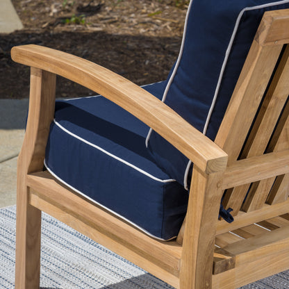 Set di 3 poltrone da club in teak indonesiano con cuscini Sunbrella