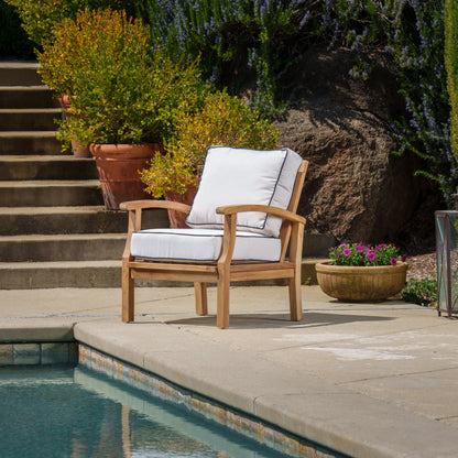 Set di 3 poltrone da club in teak indonesiano con cuscini Sunbrella