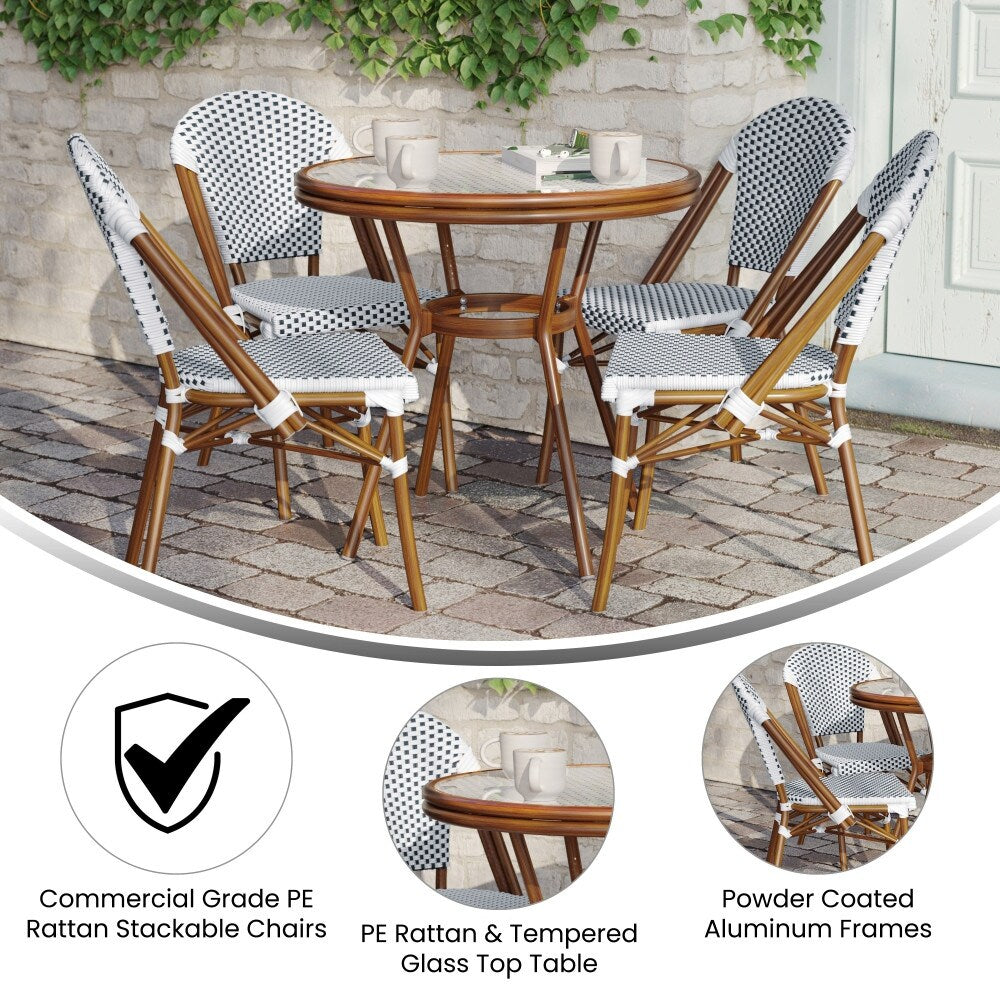 Set da bistrot commerciale per interni/esterni con tavolo e quattro sedie