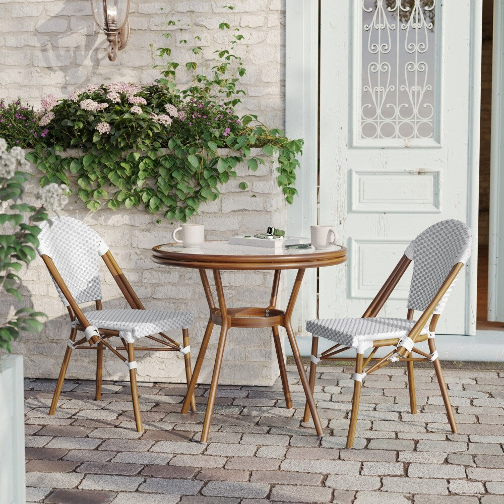 Set da bistrot commerciale per interni/esterni con tavolo e due sedie