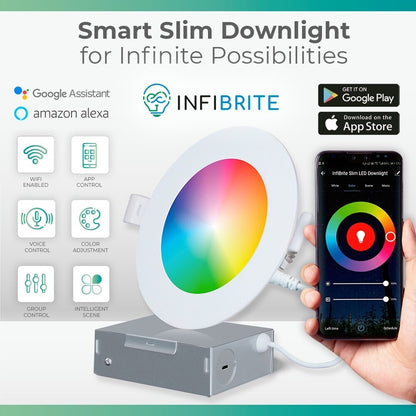 Infibrite 4 pollici Wifi Smart Ultra-Slim LED Faretto da incasso a soffitto 9W 810LM Dimmerabile Retrofit con scatola di giunzione