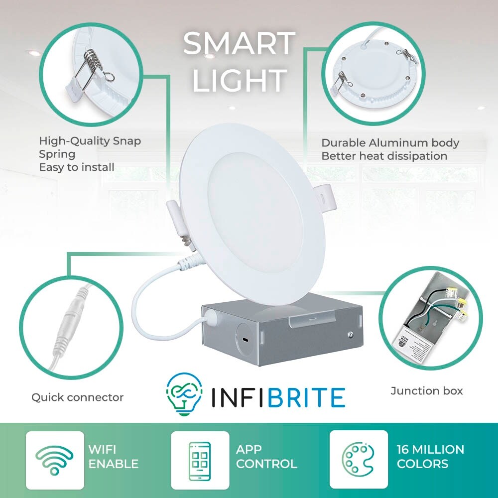 Infibrite 4 pollici Wifi Smart Ultra-Slim LED Faretto da incasso a soffitto 9W 810LM Dimmerabile Retrofit con scatola di giunzione