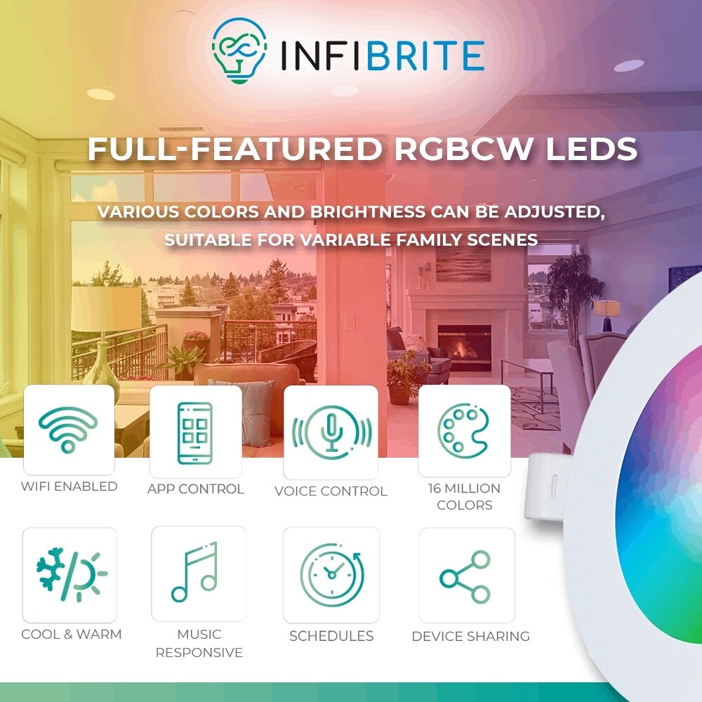 Infibrite 4 pollici Wifi Smart Ultra-Slim LED Faretto da incasso a soffitto 9W 810LM Dimmerabile Retrofit con scatola di giunzione
