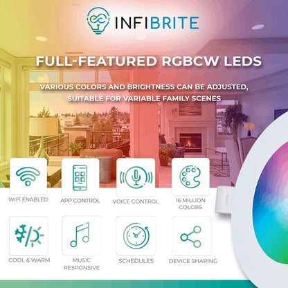 Infibrite 4 pollici Wifi Smart Ultra-Slim LED Faretto da incasso a soffitto 9W 810LM Dimmerabile Retrofit con scatola di giunzione