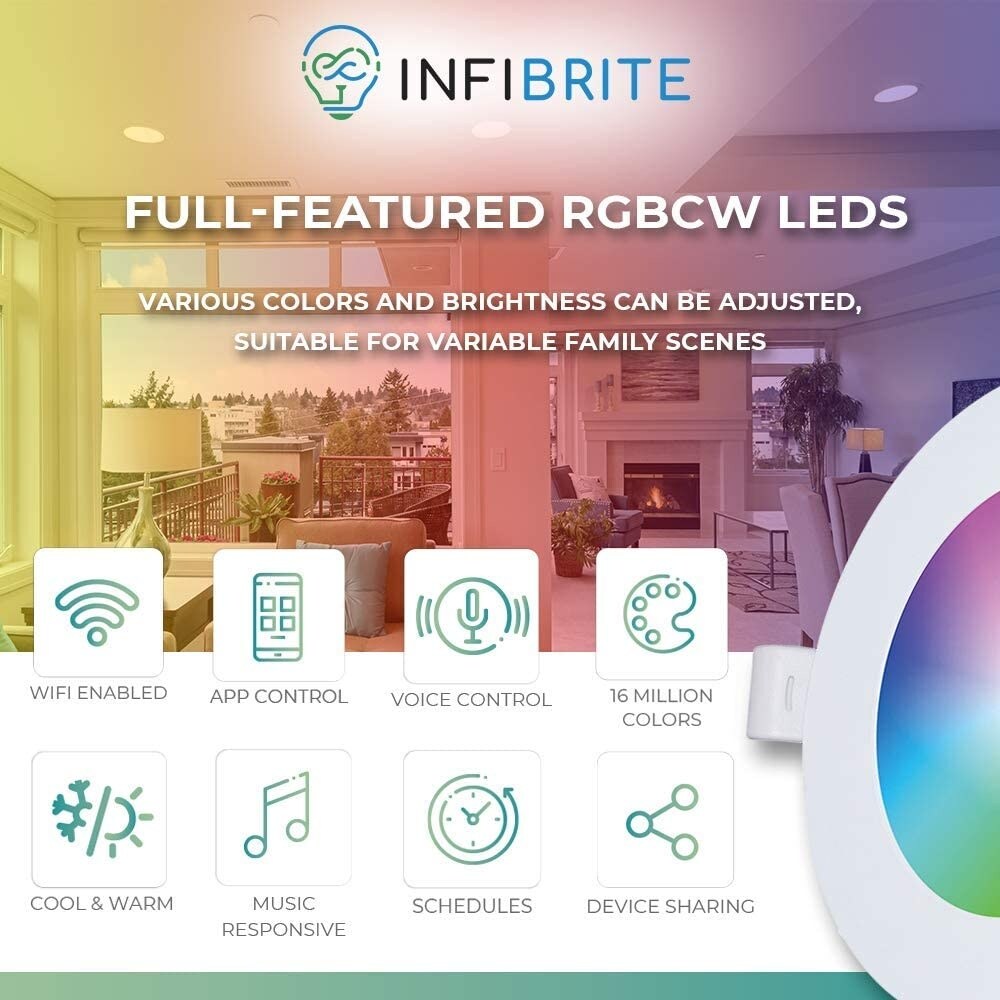 Infibrite 4 pollici Wifi Smart Ultra-Slim LED Faretto da incasso a soffitto 9W 810LM Dimmerabile Retrofit con scatola di giunzione