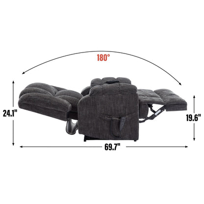 Poltrona massaggiante per impieghi gravosi con posizione infinita, reclinabile elettricamente a doppio motore, telecomando elettrico e riscaldamento lombare