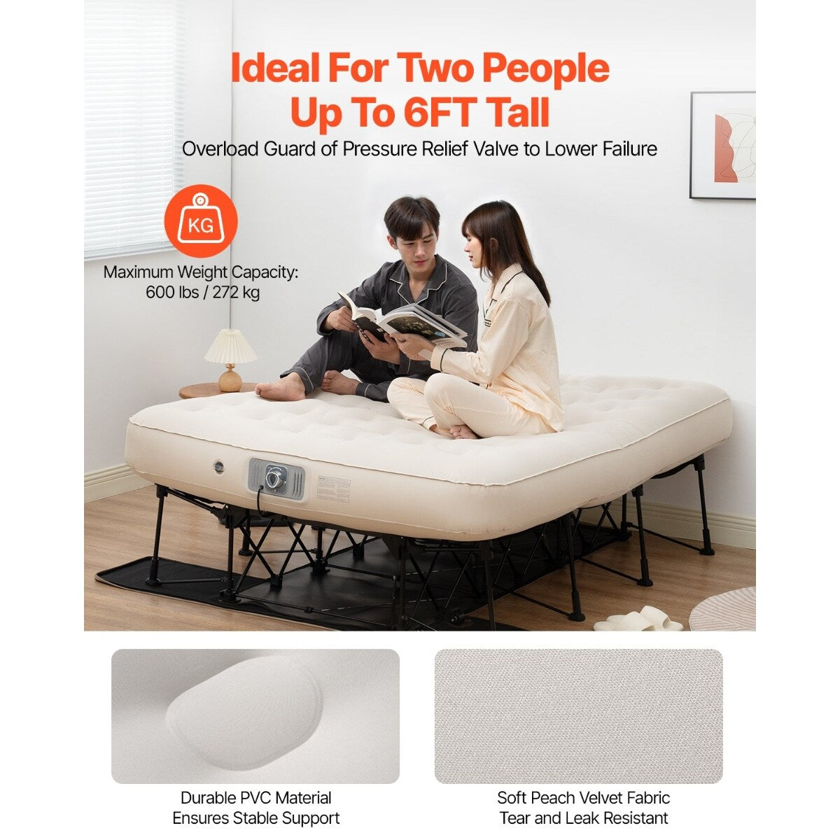 Materasso gonfiabile con telaio e pompa per campeggio o uso degli ospiti