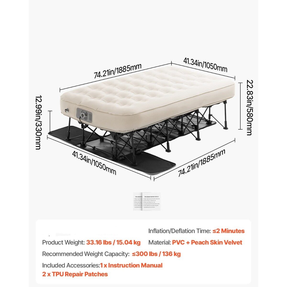 Materasso gonfiabile con telaio e pompa per campeggio o uso degli ospiti