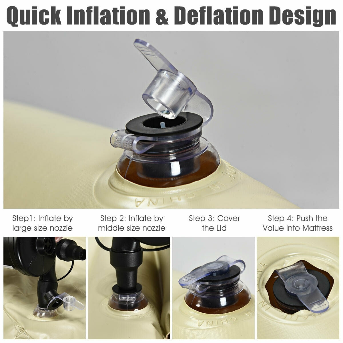 Materasso gonfiabile per auto Camel con gonfiaggio rapido e superficie floccata impermeabile per campeggio e viaggio