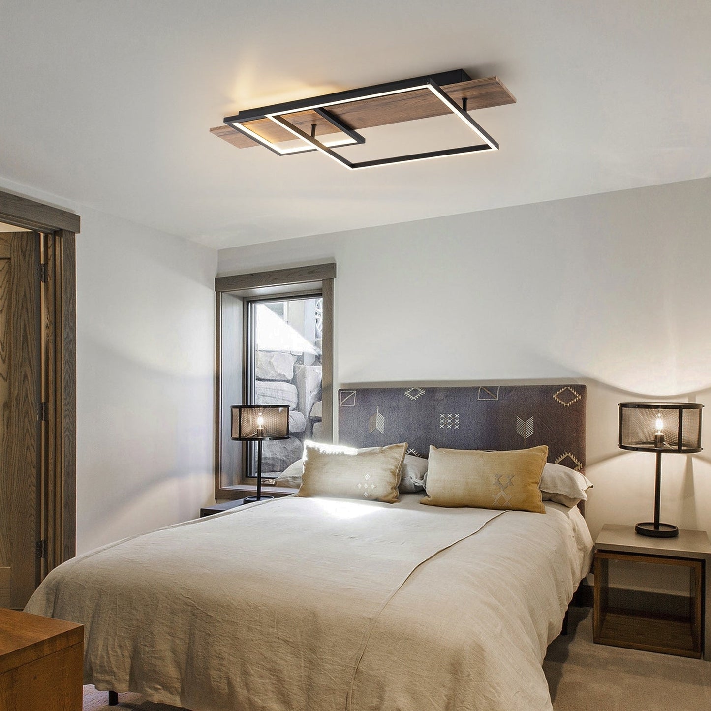 Lampada da soffitto semi-incassata a LED rettangolare in legno integrata per corridoio e ingresso