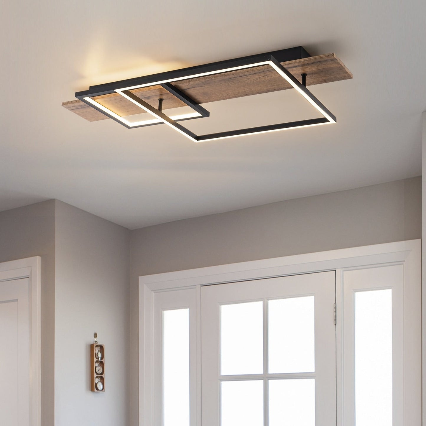 Lampada da soffitto semi-incassata a LED rettangolare in legno integrata per corridoio e ingresso