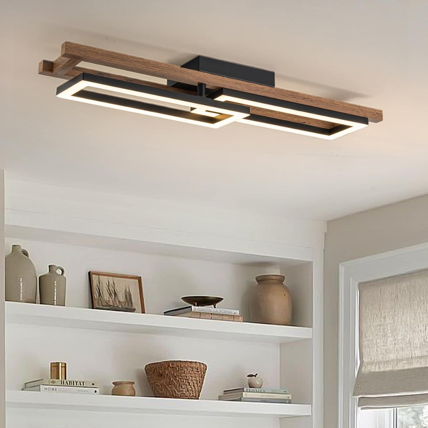 Lampada da soffitto semi-incassata a LED rettangolare in legno integrata per corridoio e ingresso