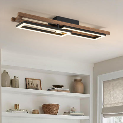 Lampada da soffitto semi-incassata a LED rettangolare in legno integrata per corridoio e ingresso