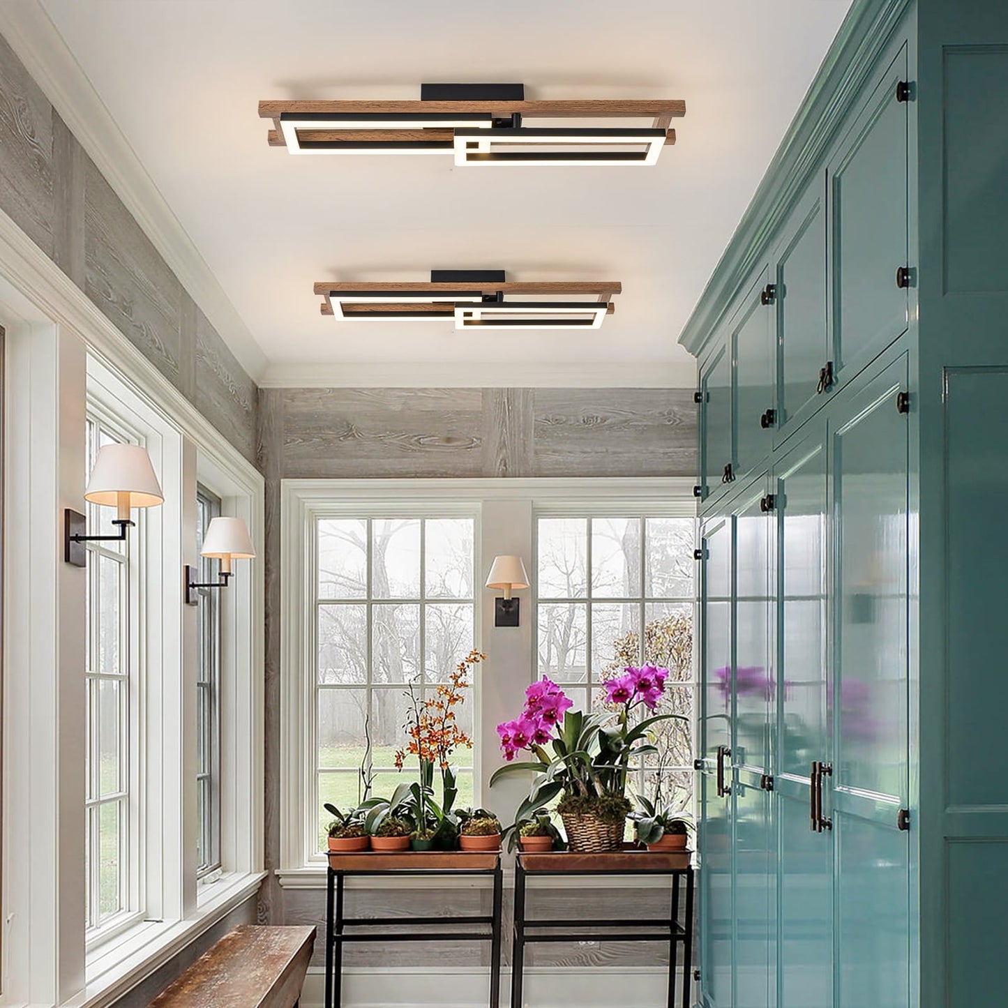 Lampada da soffitto semi-incassata a LED rettangolare in legno integrata per corridoio e ingresso