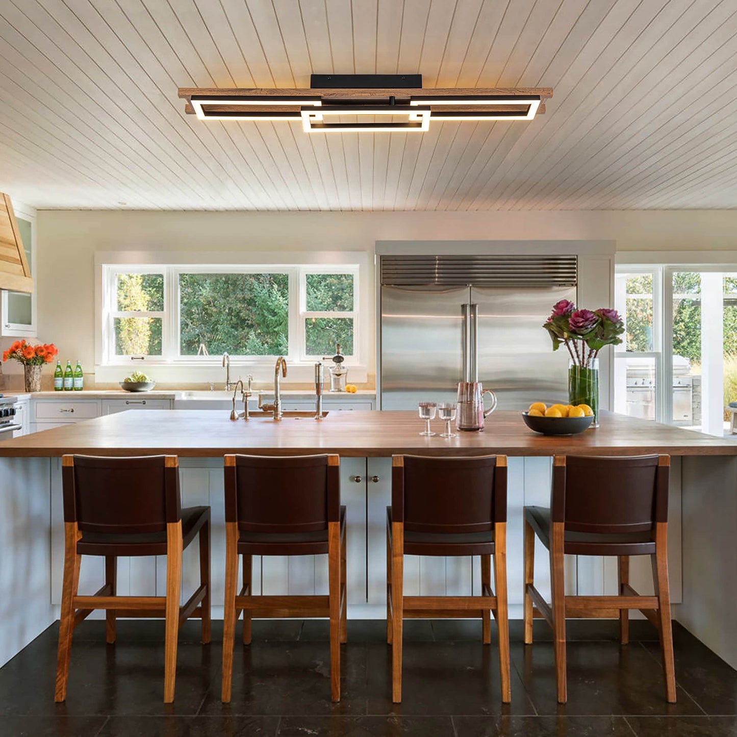 Lampada da soffitto semi-incassata a LED rettangolare in legno integrata per corridoio e ingresso