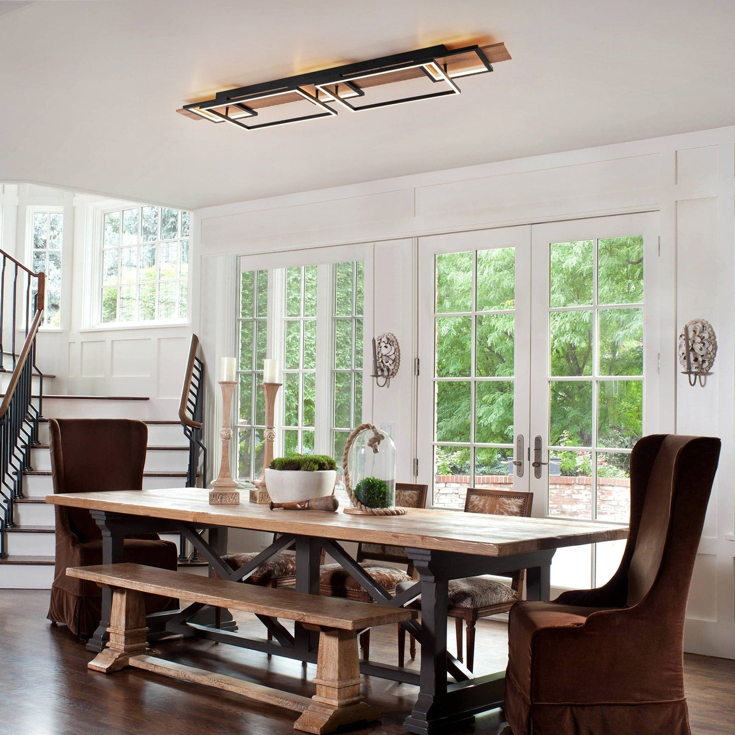 Lampada da soffitto semi-incassata a LED rettangolare in legno integrata per corridoio e ingresso