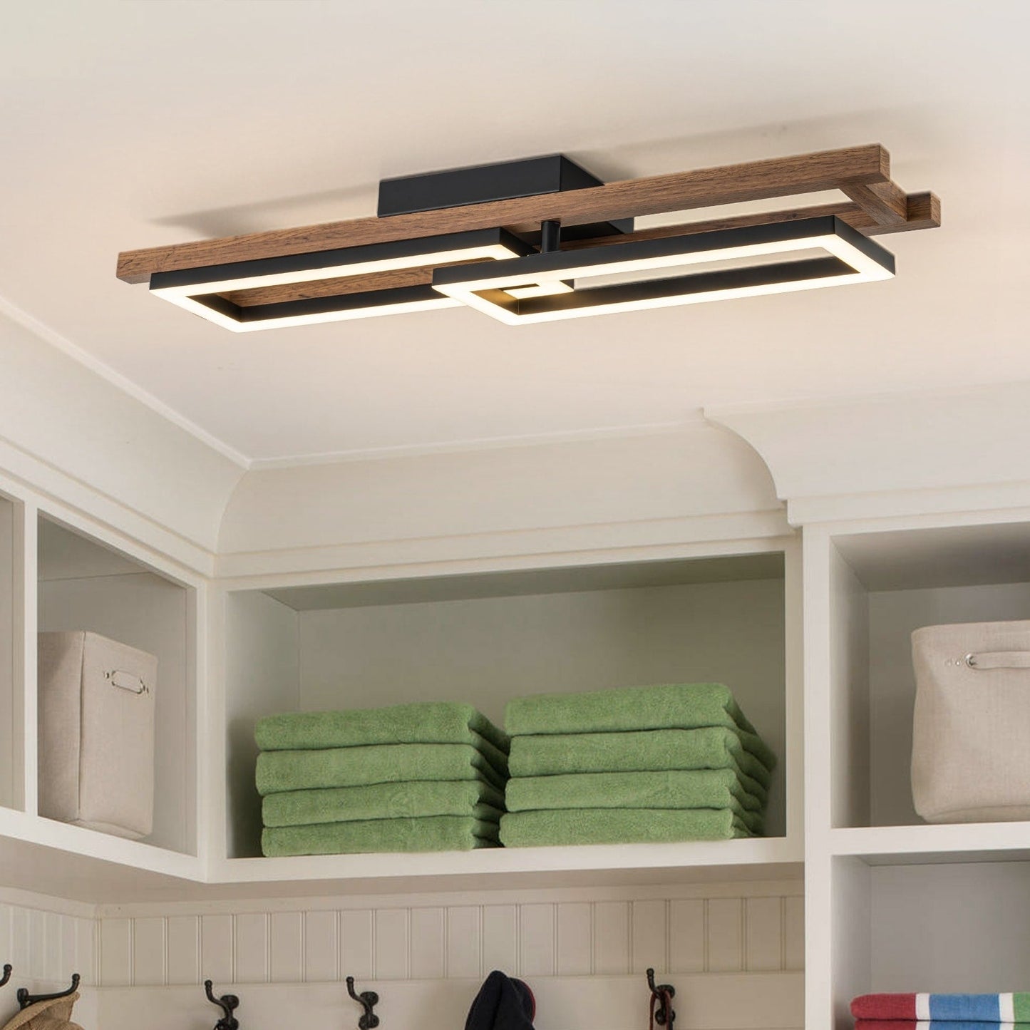 Lampada da soffitto semi-incassata a LED rettangolare in legno integrata per corridoio e ingresso