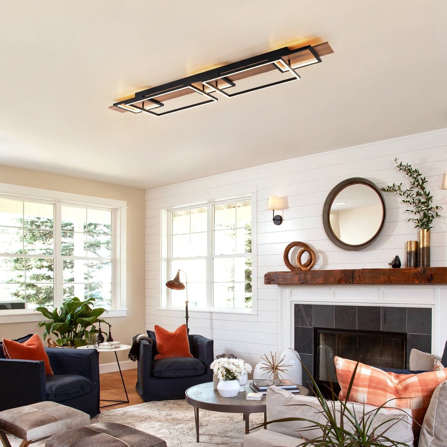 Lampada da soffitto semi-incassata a LED rettangolare in legno integrata per corridoio e ingresso