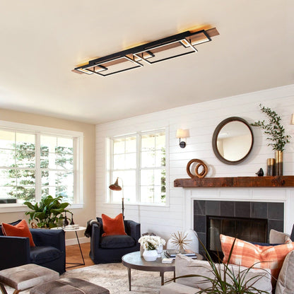 Lampada da soffitto semi-incassata a LED rettangolare in legno integrata per corridoio e ingresso