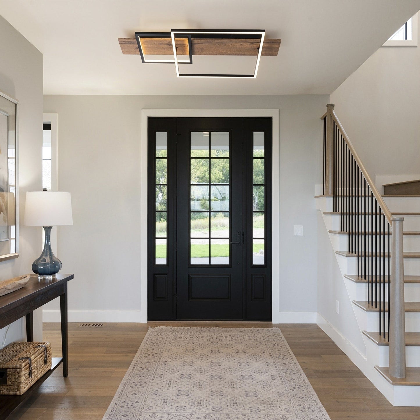 Lampada da soffitto semi-incassata a LED rettangolare in legno integrata per corridoio e ingresso