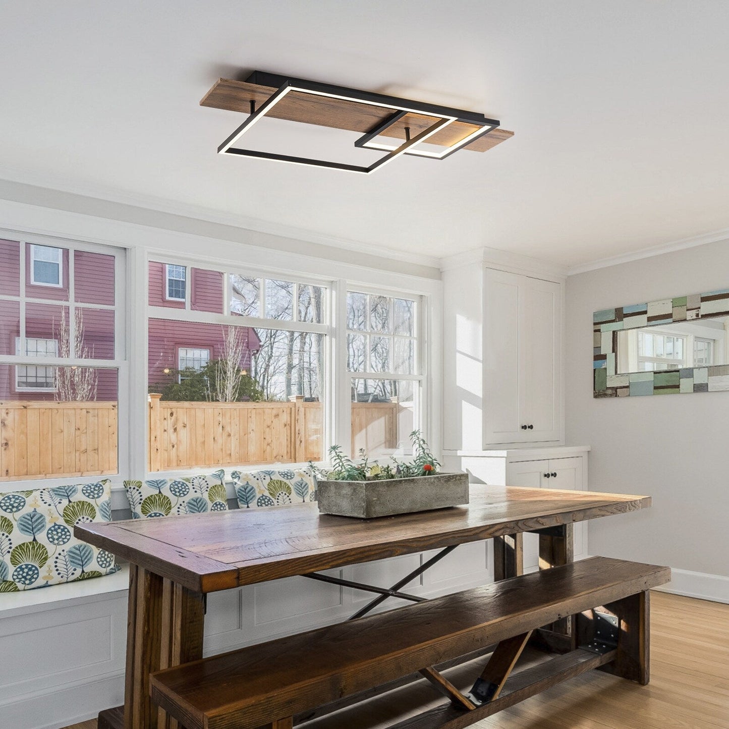 Lampada da soffitto semi-incassata a LED rettangolare in legno integrata per corridoio e ingresso