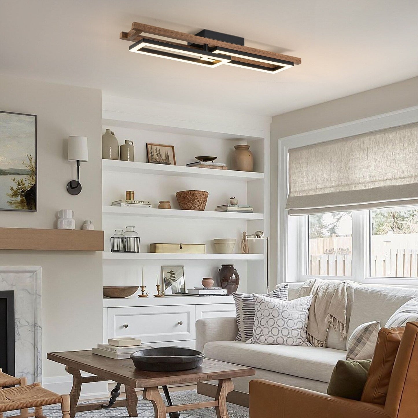 Lampada da soffitto semi-incassata a LED rettangolare in legno integrata per corridoio e ingresso