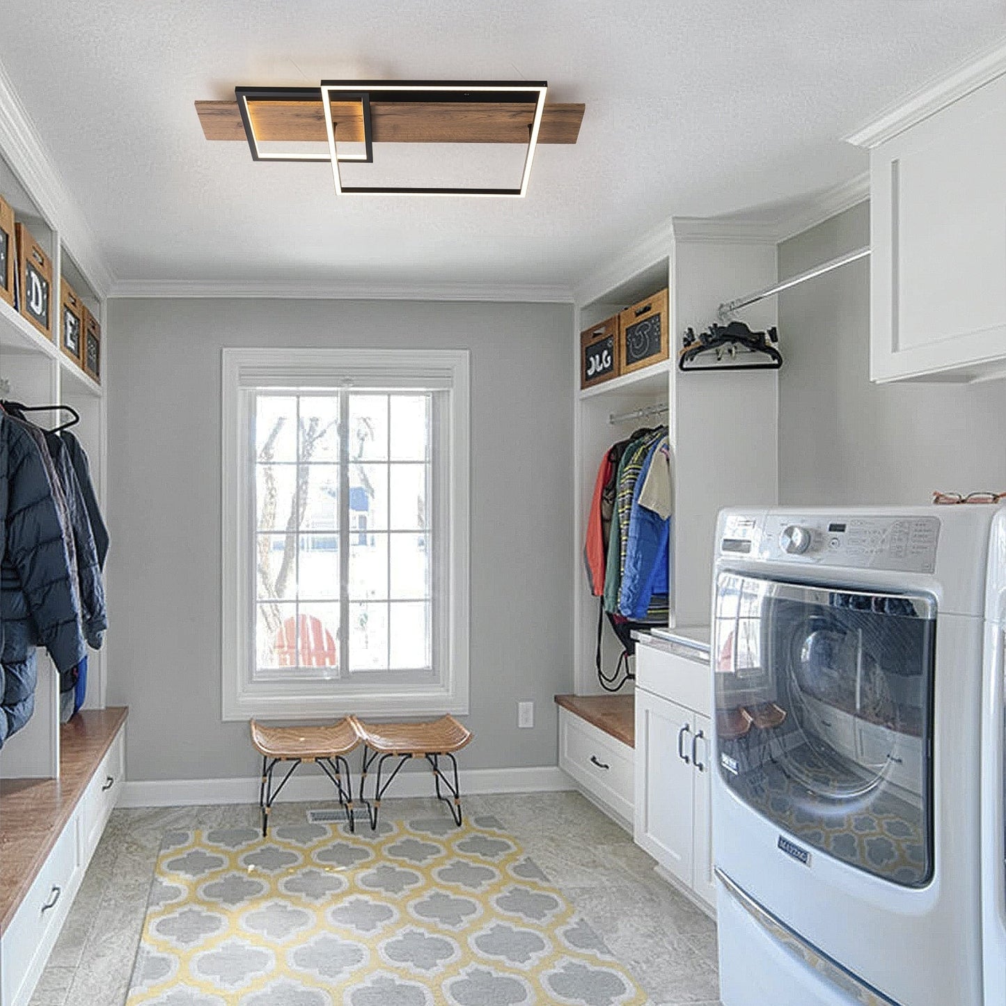 Lampada da soffitto semi-incassata a LED rettangolare in legno integrata per corridoio e ingresso