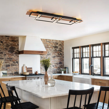 Lampada da soffitto semi-incassata a LED rettangolare in legno integrata per corridoio e ingresso