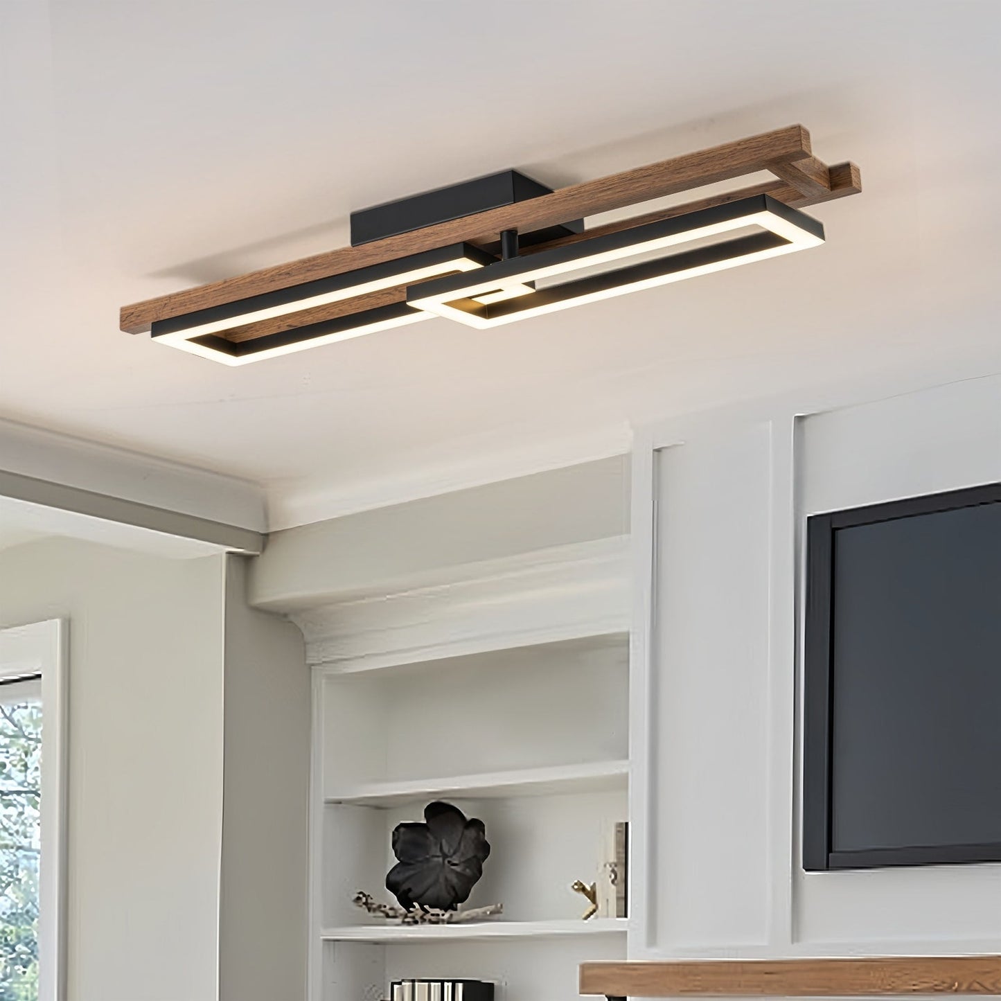 Lampada da soffitto semi-incassata a LED rettangolare in legno integrata per corridoio e ingresso