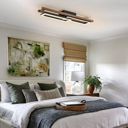 Lampada da soffitto semi-incassata a LED rettangolare in legno integrata per corridoio e ingresso