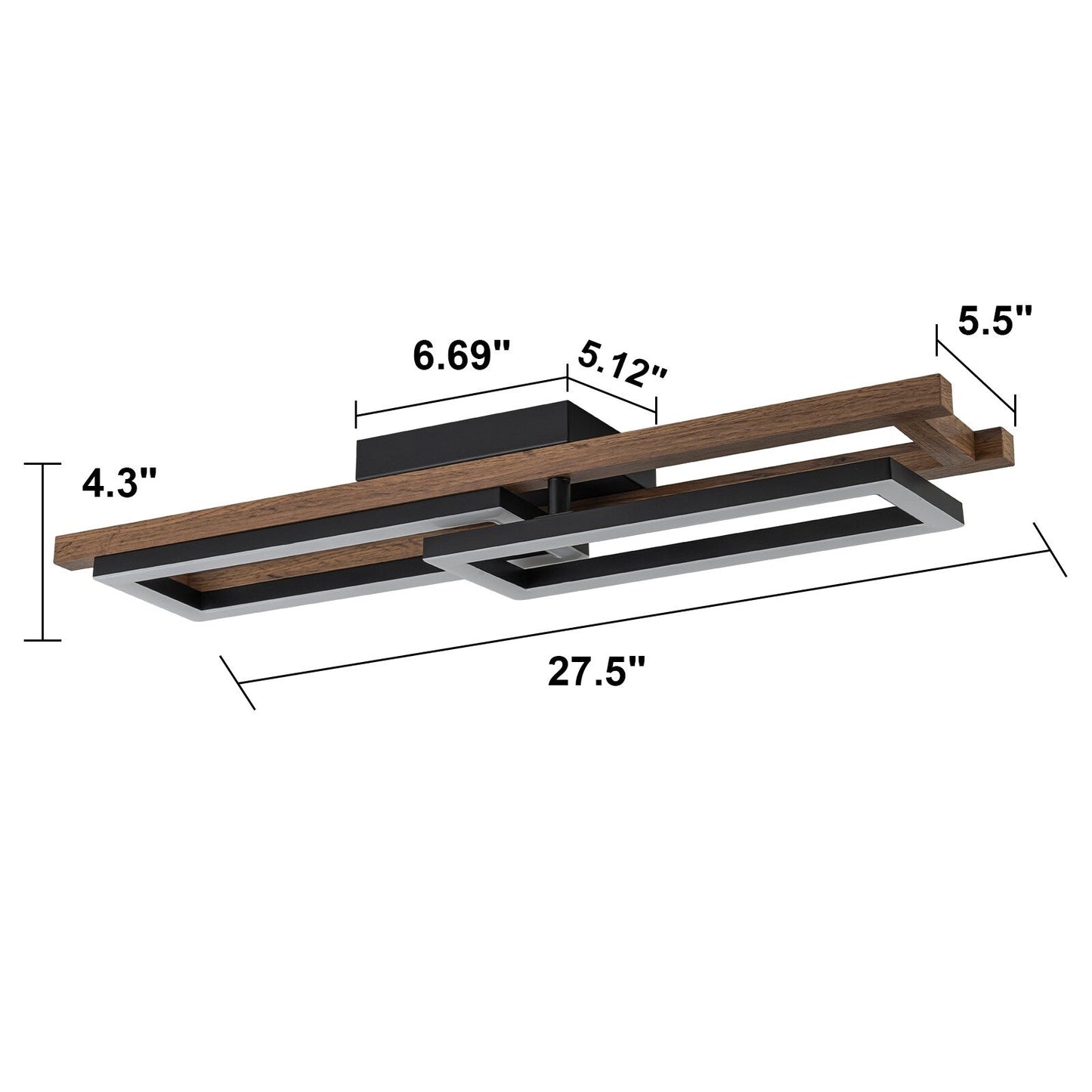 Lampada da soffitto semi-incassata a LED rettangolare in legno integrata per corridoio e ingresso