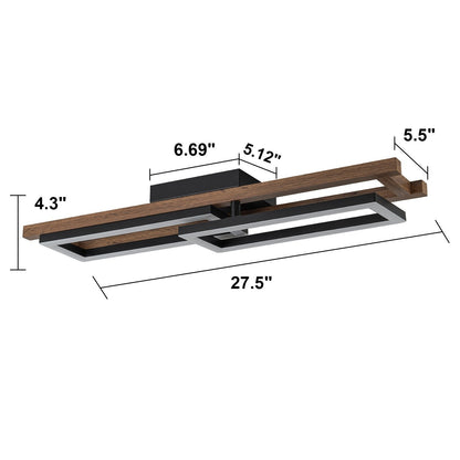 Lampada da soffitto semi-incassata a LED rettangolare in legno integrata per corridoio e ingresso