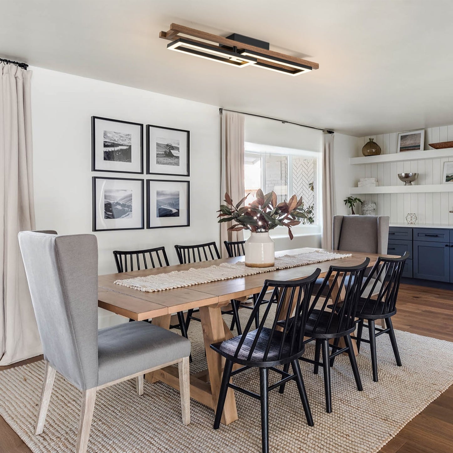 Lampada da soffitto semi-incassata a LED rettangolare in legno integrata per corridoio e ingresso