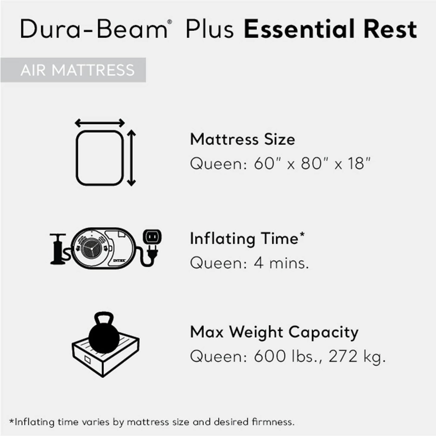 Materasso gonfiabile Intex Dura Beam Essential Rest Queen con pompa integrata