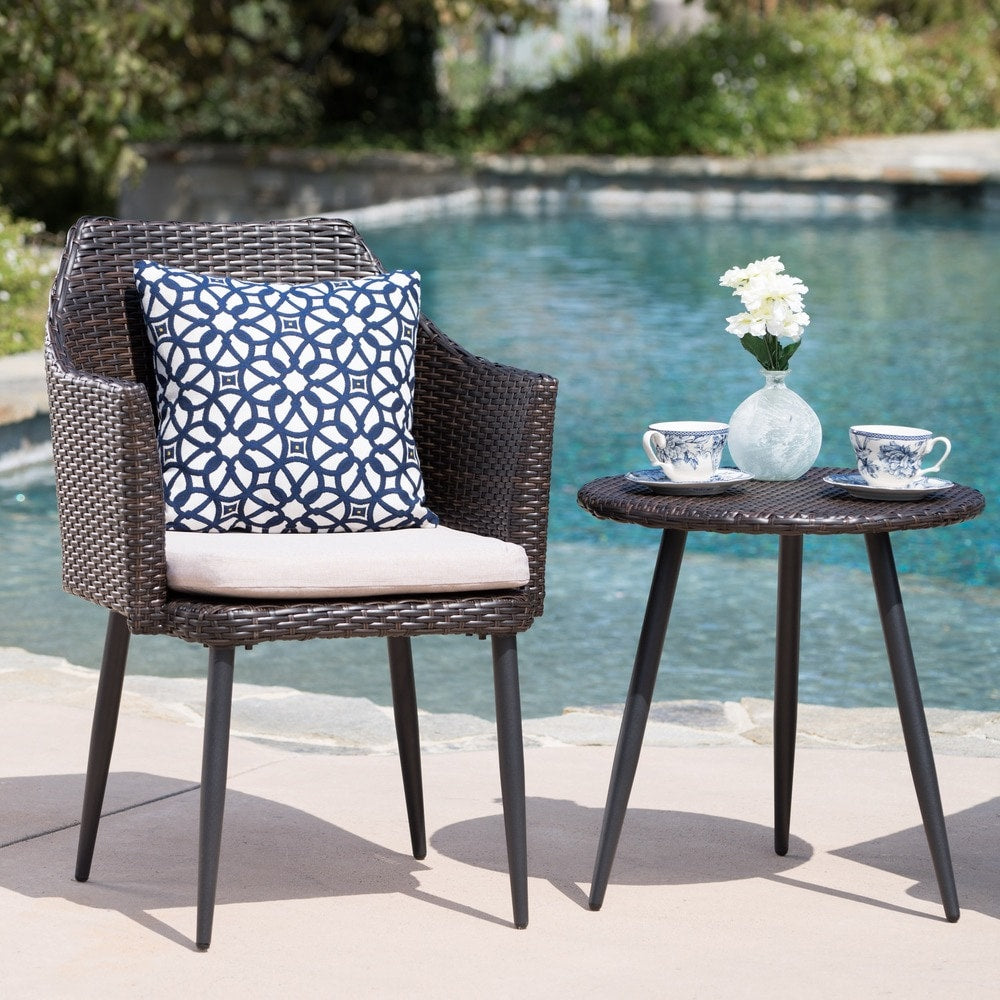 Set da esterno Iona, 3 pezzi, in vimini rotondo con cuscini, di Christopher Knight Home