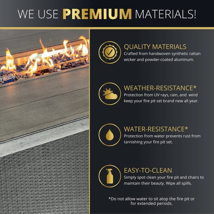 Kinger Home Isla Rattan Set da patio da 7 pezzi con tavolo per braciere a propano - 76 pollici