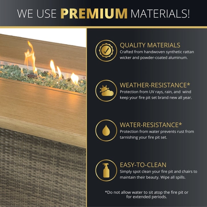 Kinger Home Isla Rattan Set da patio da 7 pezzi con tavolo per braciere a propano - 76 pollici